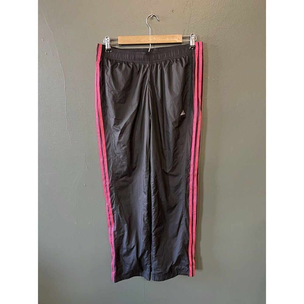Adidas Womens Black Athletic Swishy Track Pants Pull On w/ Drawstring Size S